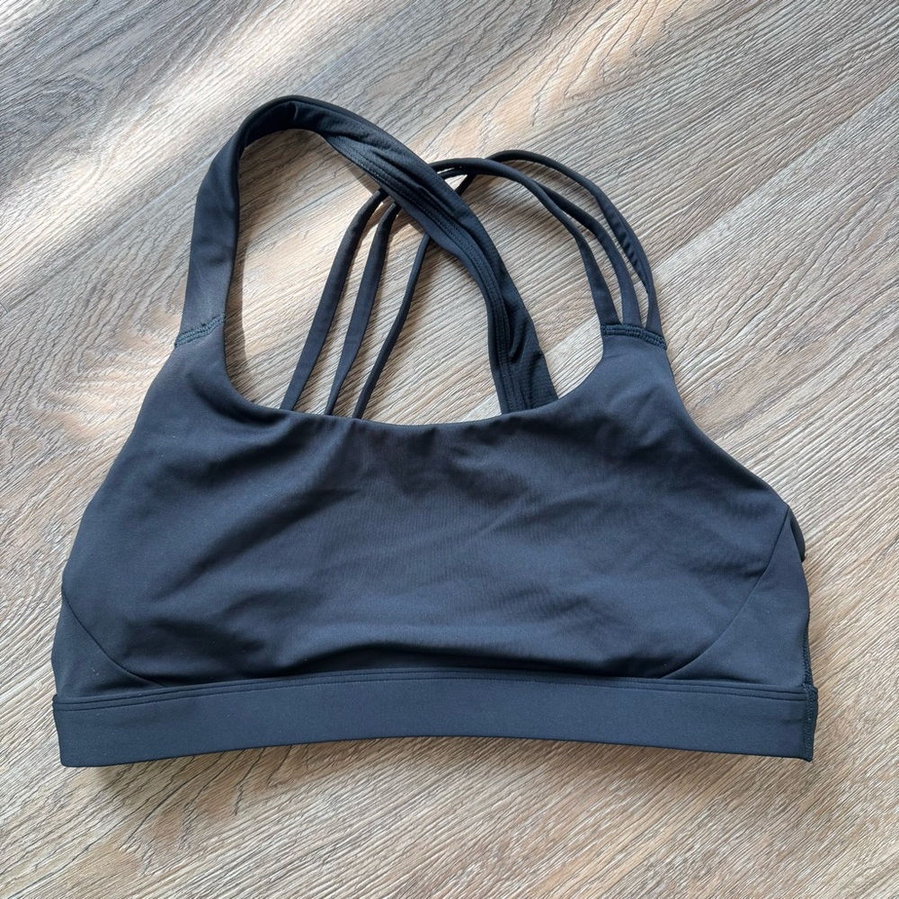 Athleta Train Free Asymmetrical Charcoal Strappy Sports Bra